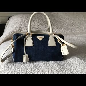 Authentic Unique Prada denim and white leather bag - relisted